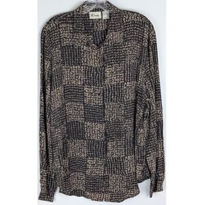 VTG Riva Silk Alphabet & Numbers Novelty Print Blouse 90s Oversized Silk Shirt L